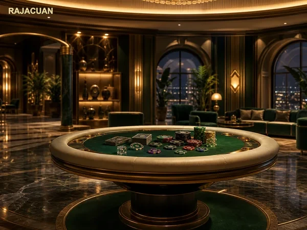 Ilustrasi halaman virtual casino Rajacuan dengan nuansa teknologi dan tampilan yang nyaman